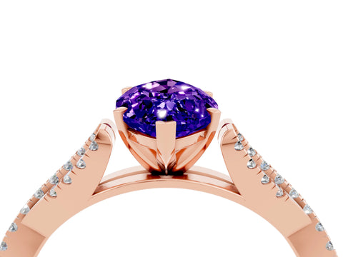 Rose gold Marquise Cut Tanzanite Solitaire Engagement Ring with Twisted Pavé Band and Four-Prong Setting_4