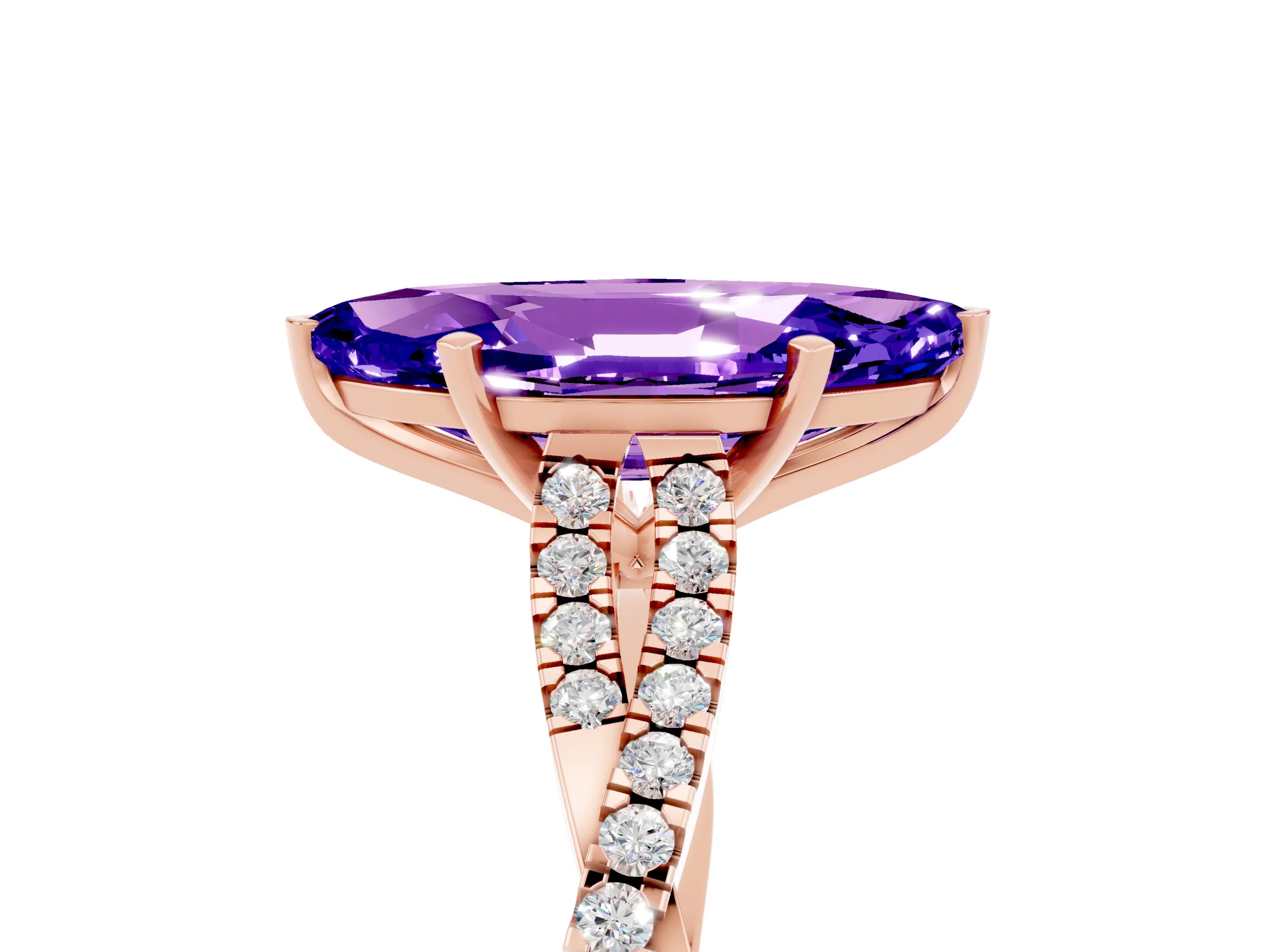 Rose gold Marquise Cut Tanzanite Solitaire Engagement Ring with Twisted Pavé Band and Four-Prong Setting_5