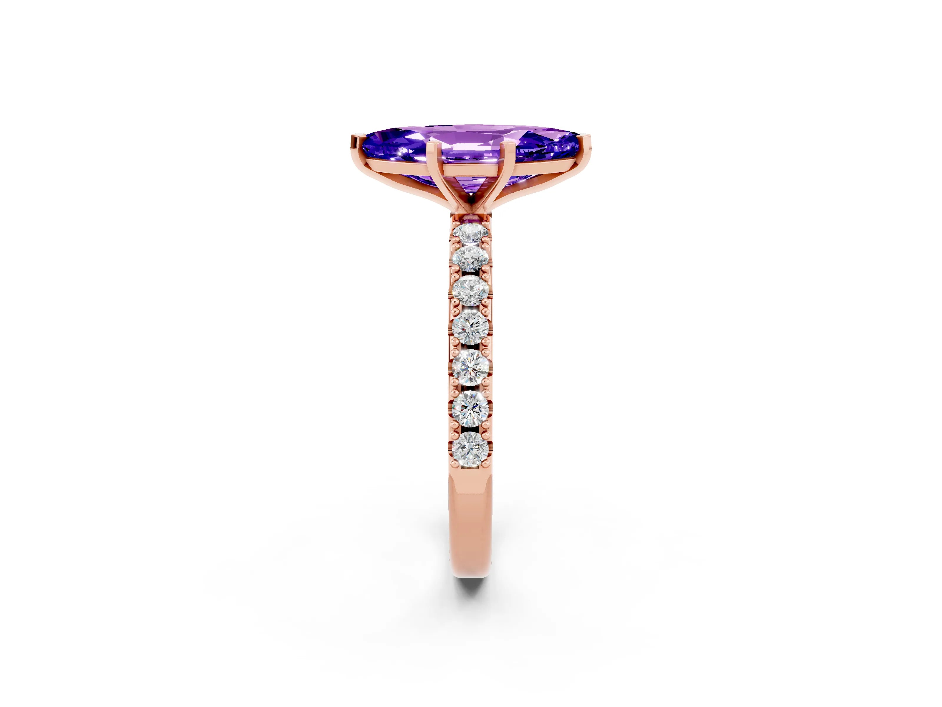 Rose gold Marquise Cut Tanzanite Solitaire Pavé Band with Four-Prong Setting_2