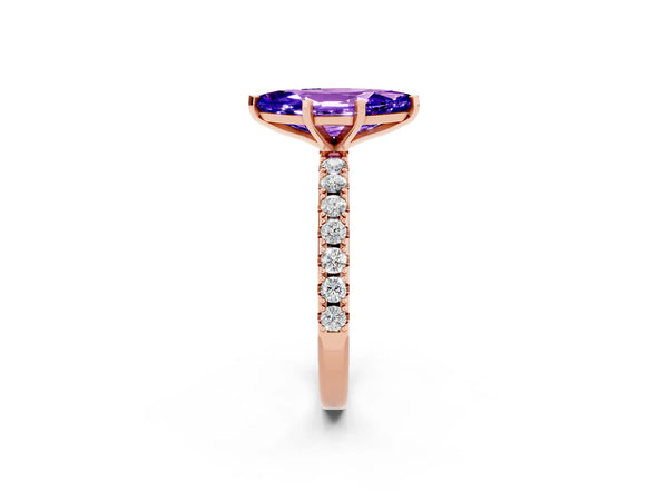 Rose gold Marquise Cut Tanzanite Solitaire Pavé Band with Four-Prong Setting