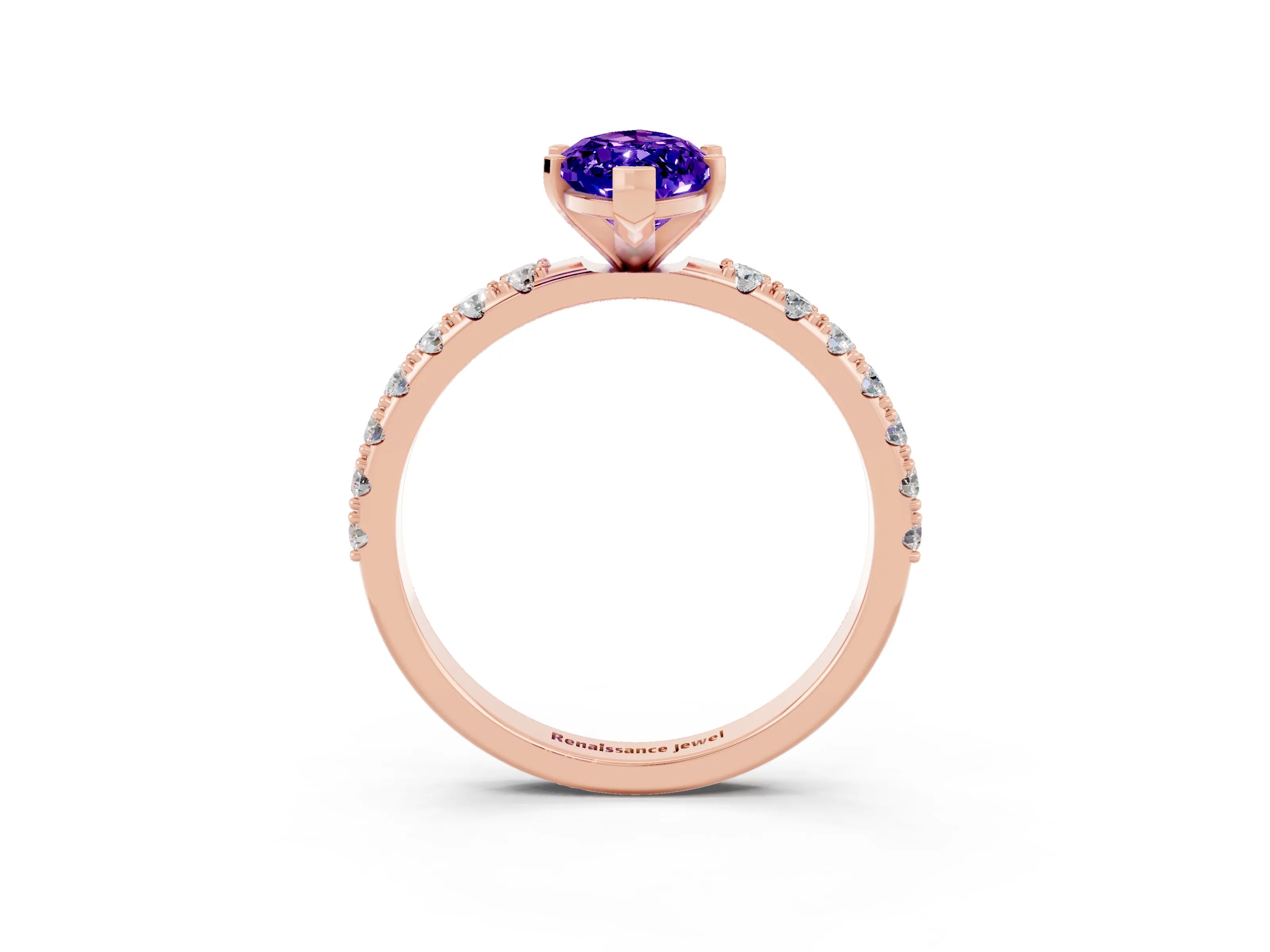 Rose gold Marquise Cut Tanzanite Solitaire Pavé Band with Four-Prong Setting_3