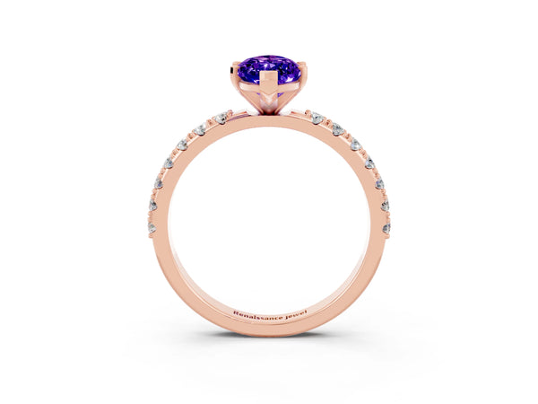 Rose gold Marquise Cut Tanzanite Solitaire Pavé Band with Four-Prong Setting