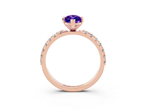 Rose gold Marquise Cut Tanzanite Solitaire Pavé Band with Four-Prong Setting_3