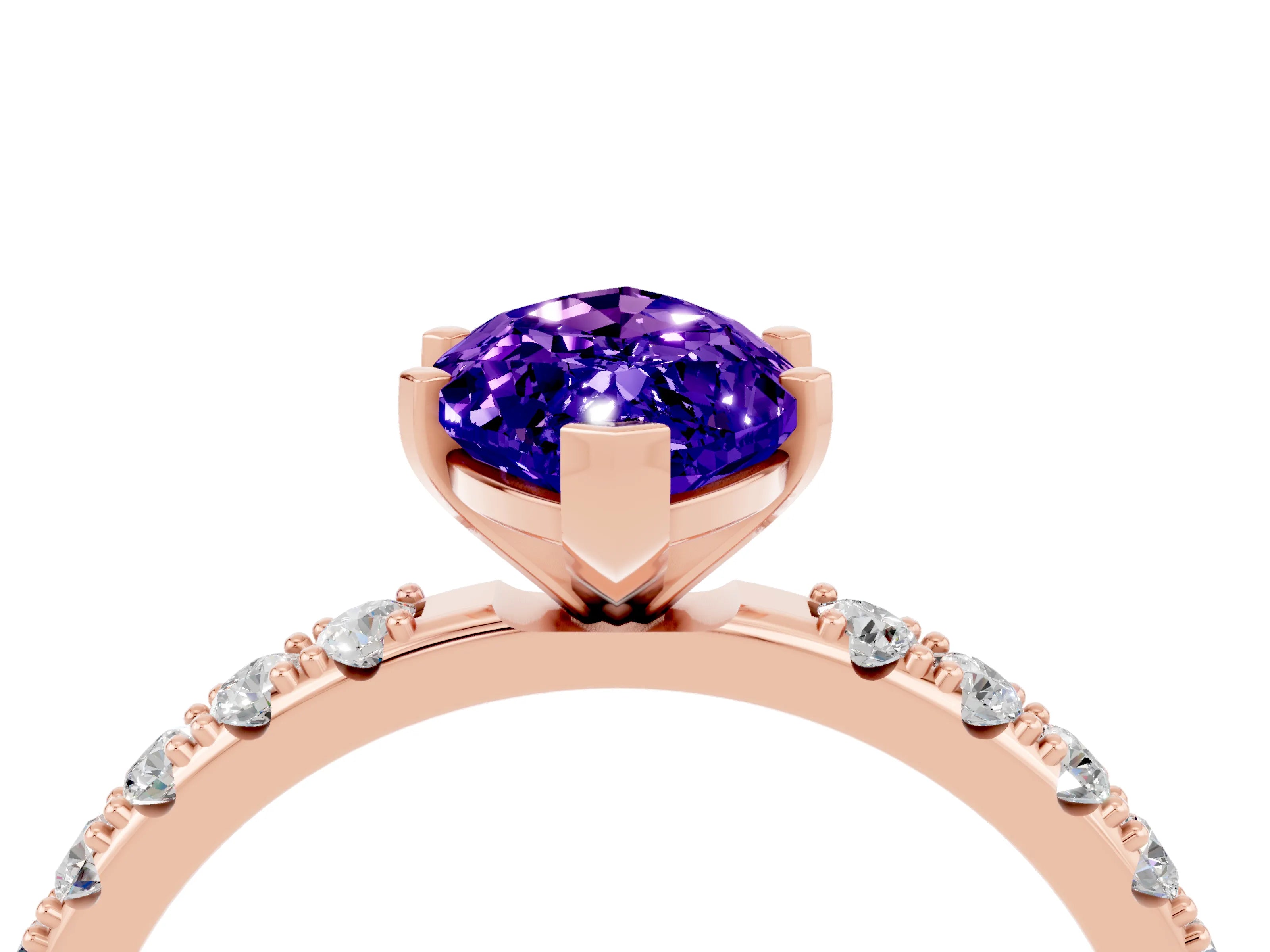 Rose gold Marquise Cut Tanzanite Solitaire Pavé Band with Four-Prong Setting_4
