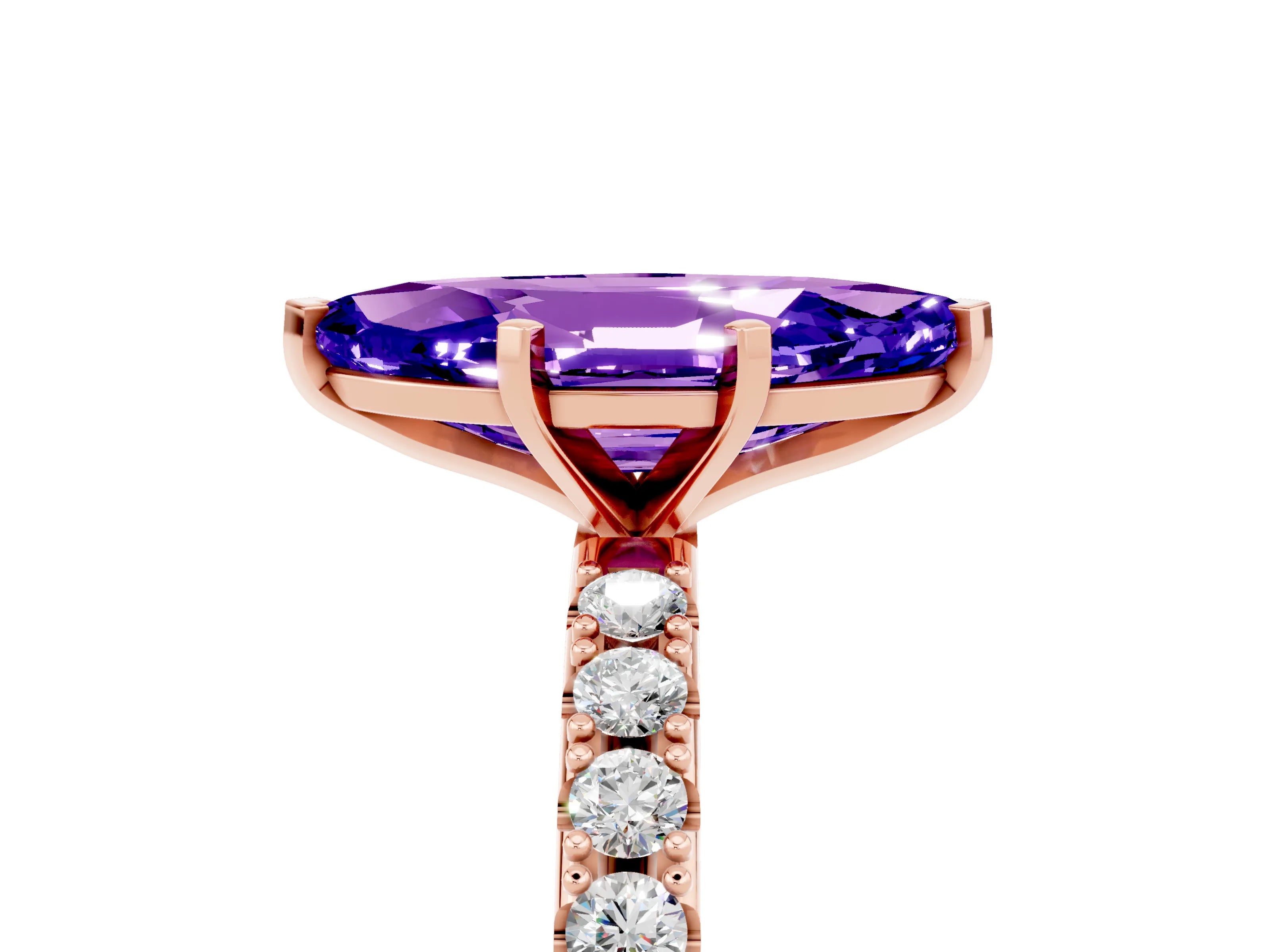 Rose gold Marquise Cut Tanzanite Solitaire Pavé Band with Four-Prong Setting_5