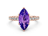 Rose gold Marquise Cut Tanzanite Solitaire Pavé Engagement Ring with Round Band and Prong Setting_12