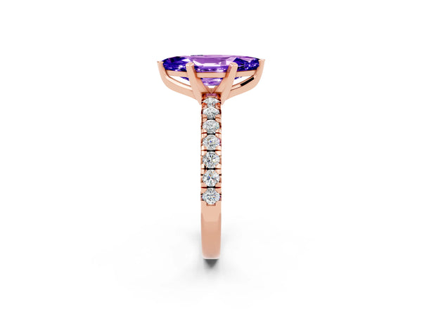 Rose gold Marquise Cut Tanzanite Solitaire Pavé Engagement Ring with Round Band and Prong Setting