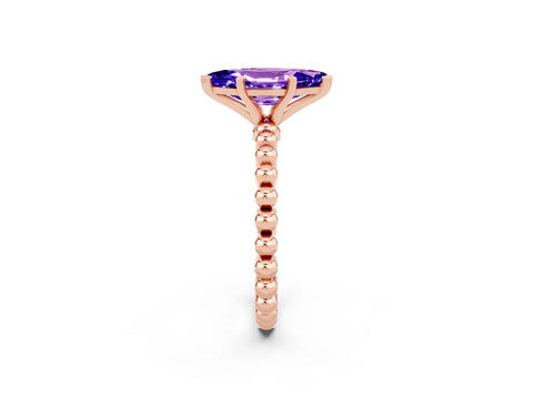 Rose gold Marquise Cut Tanzanite Solitaire Ring with Beaded Band and Prong Setting_2