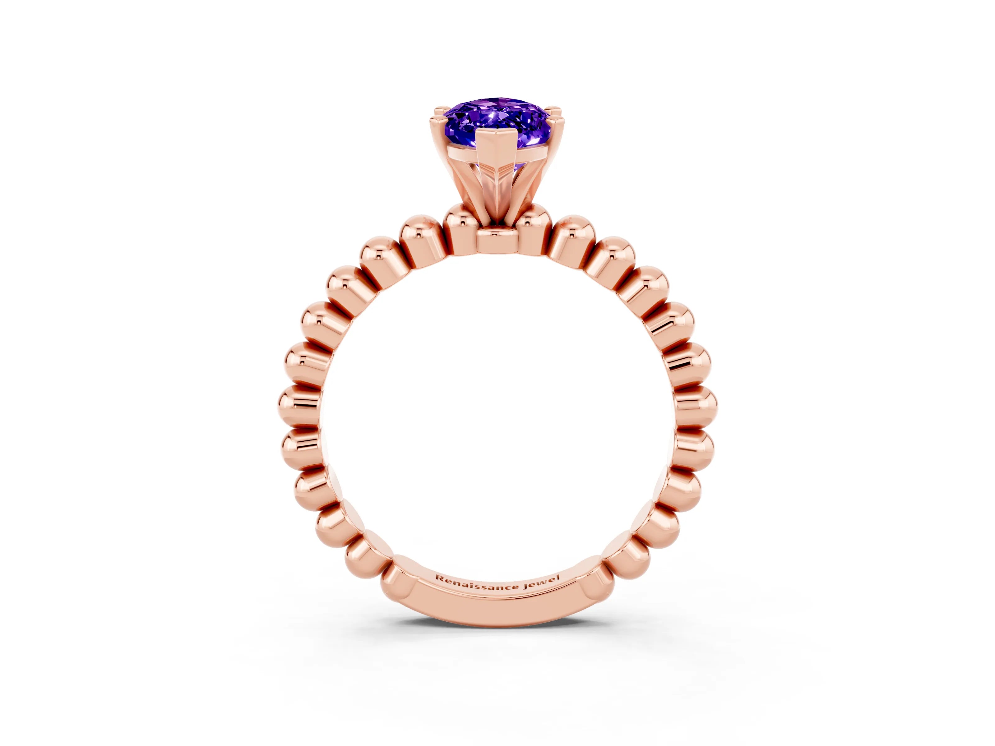 Rose gold Marquise Cut Tanzanite Solitaire Ring with Beaded Band and Prong Setting_3