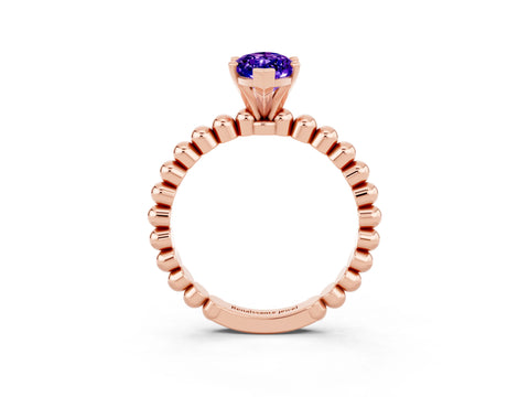 Rose gold Marquise Cut Tanzanite Solitaire Ring with Beaded Band and Prong Setting_3