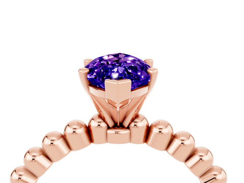 Rose gold Marquise Cut Tanzanite Solitaire Ring with Beaded Band and Prong Setting_4