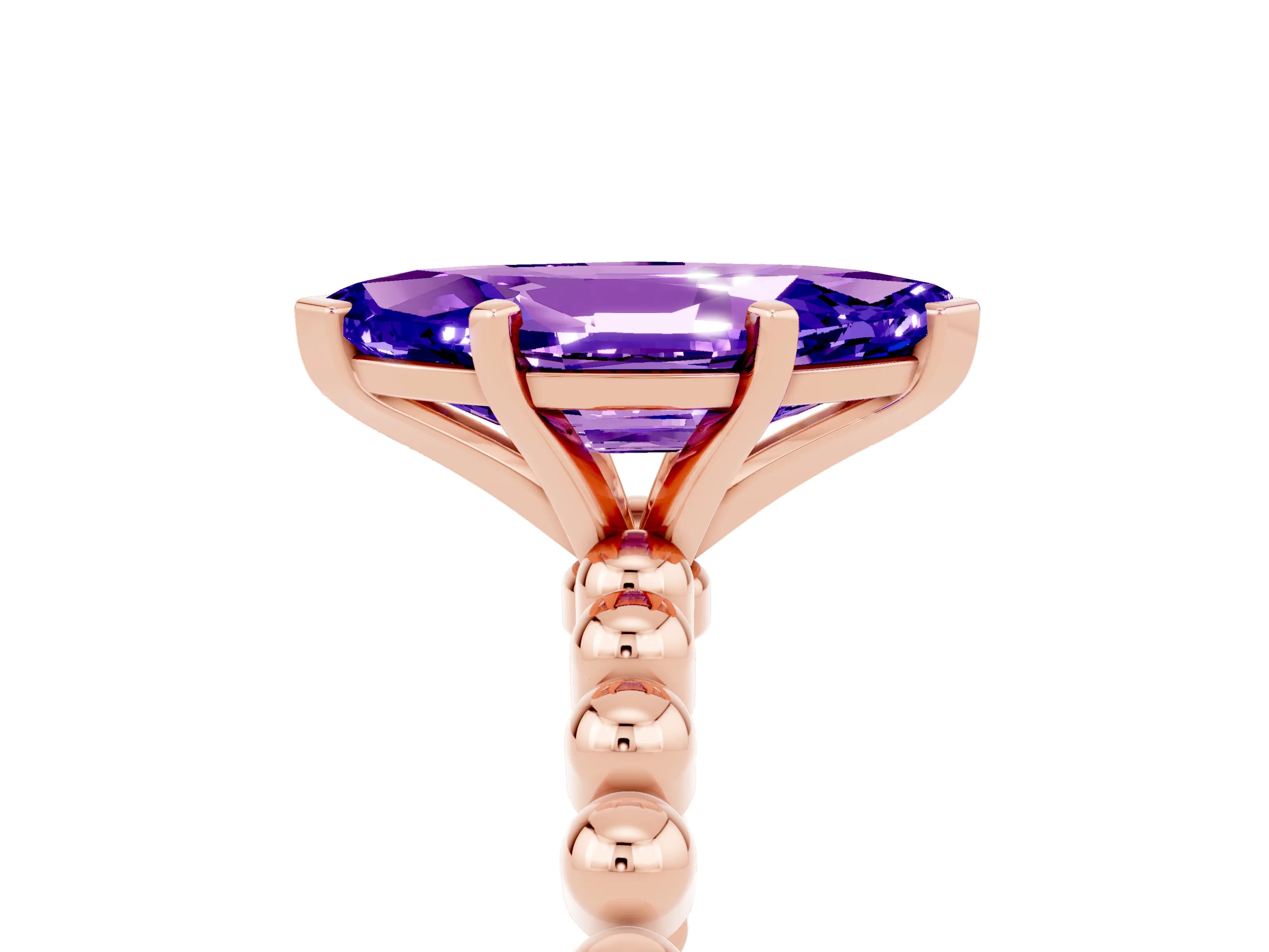 Rose gold Marquise Cut Tanzanite Solitaire Ring with Beaded Band and Prong Setting_5