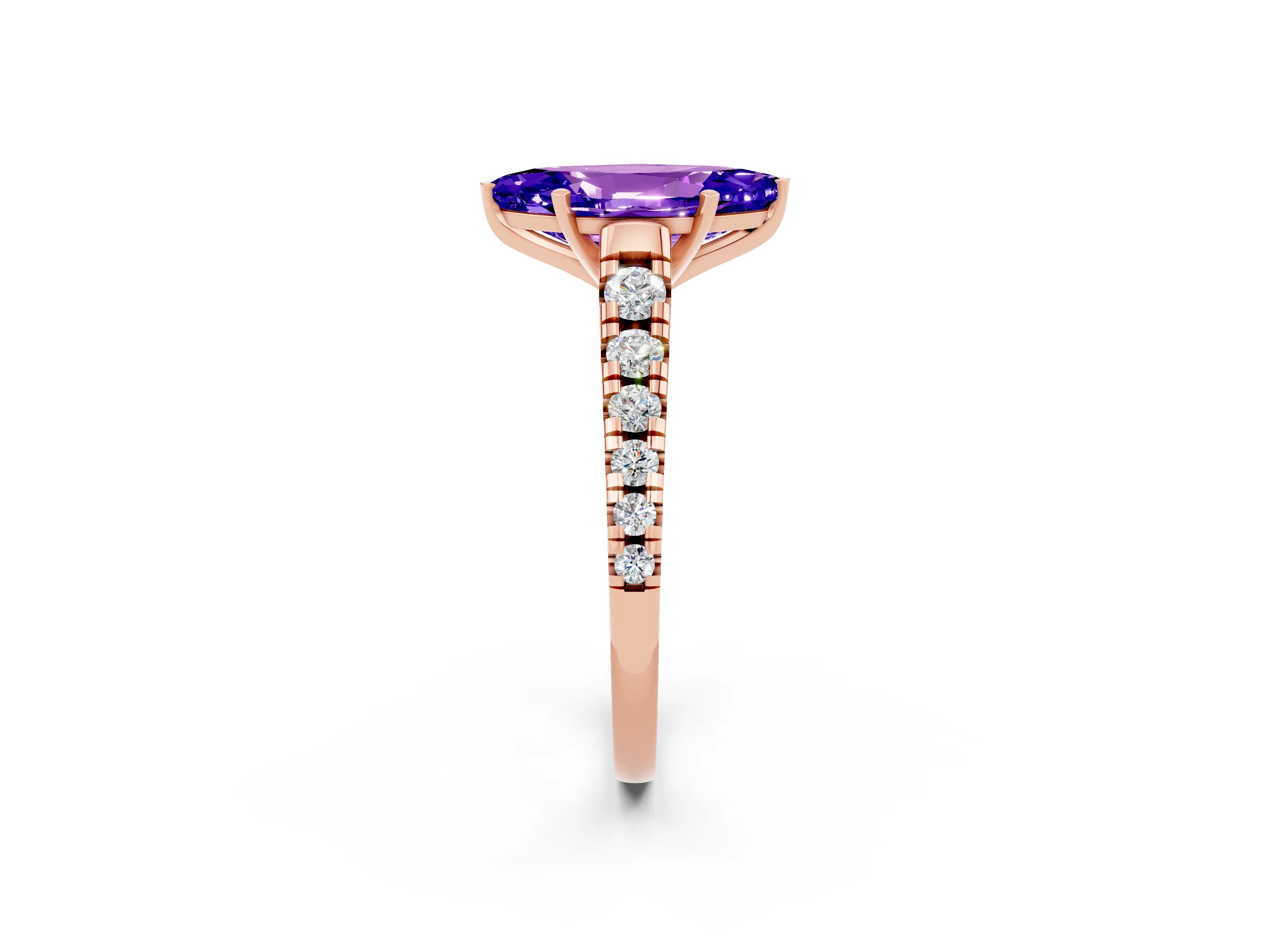 Rose gold Marquise Cut Tanzanite Solitaire Ring with Cathedral Setting and Pavé Band_2