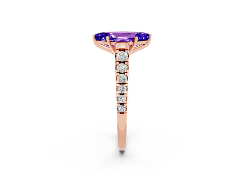 Rose gold Marquise Cut Tanzanite Solitaire Ring with Cathedral Setting and Pavé Band_2