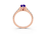 Rose gold Marquise Cut Tanzanite Solitaire Ring with Cathedral Setting and Pavé Band_3