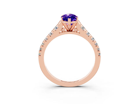 Rose gold Marquise Cut Tanzanite Solitaire Ring with Cathedral Setting and Pavé Band_3