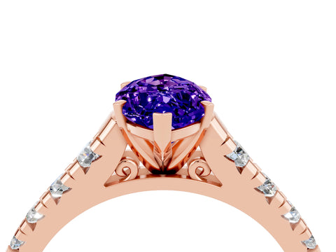 Rose gold Marquise Cut Tanzanite Solitaire Ring with Cathedral Setting and Pavé Band_4