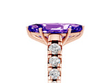 Rose gold Marquise Cut Tanzanite Solitaire Ring with Cathedral Setting and Pavé Band_5