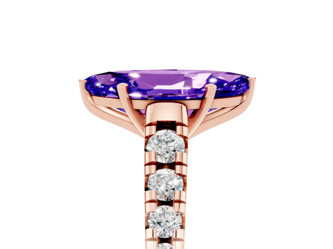 Rose gold Marquise Cut Tanzanite Solitaire Ring with Cathedral Setting and Pavé Band_5