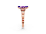 Rose gold Marquise Cut Tanzanite Solitaire Ring with Filigree Band and Four-Prong Setting_26