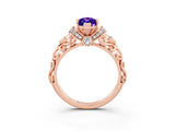 Rose gold Marquise Cut Tanzanite Solitaire Ring with Filigree Band and Four-Prong Setting_27