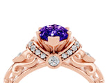 Rose gold Marquise Cut Tanzanite Solitaire Ring with Filigree Band and Four-Prong Setting_28
