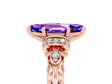 Rose gold Marquise Cut Tanzanite Solitaire Ring with Filigree Band and Four-Prong Setting_29
