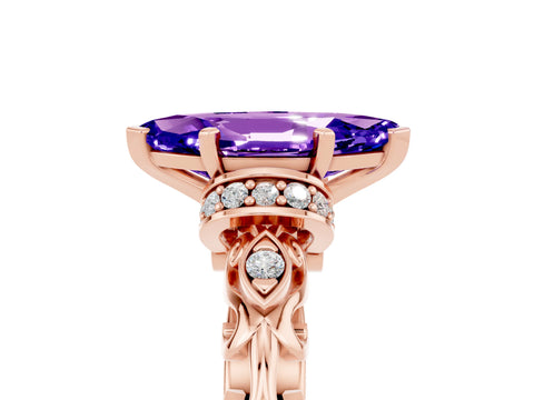 Rose gold Marquise Cut Tanzanite Solitaire Ring with Filigree Band and Four-Prong Setting_29