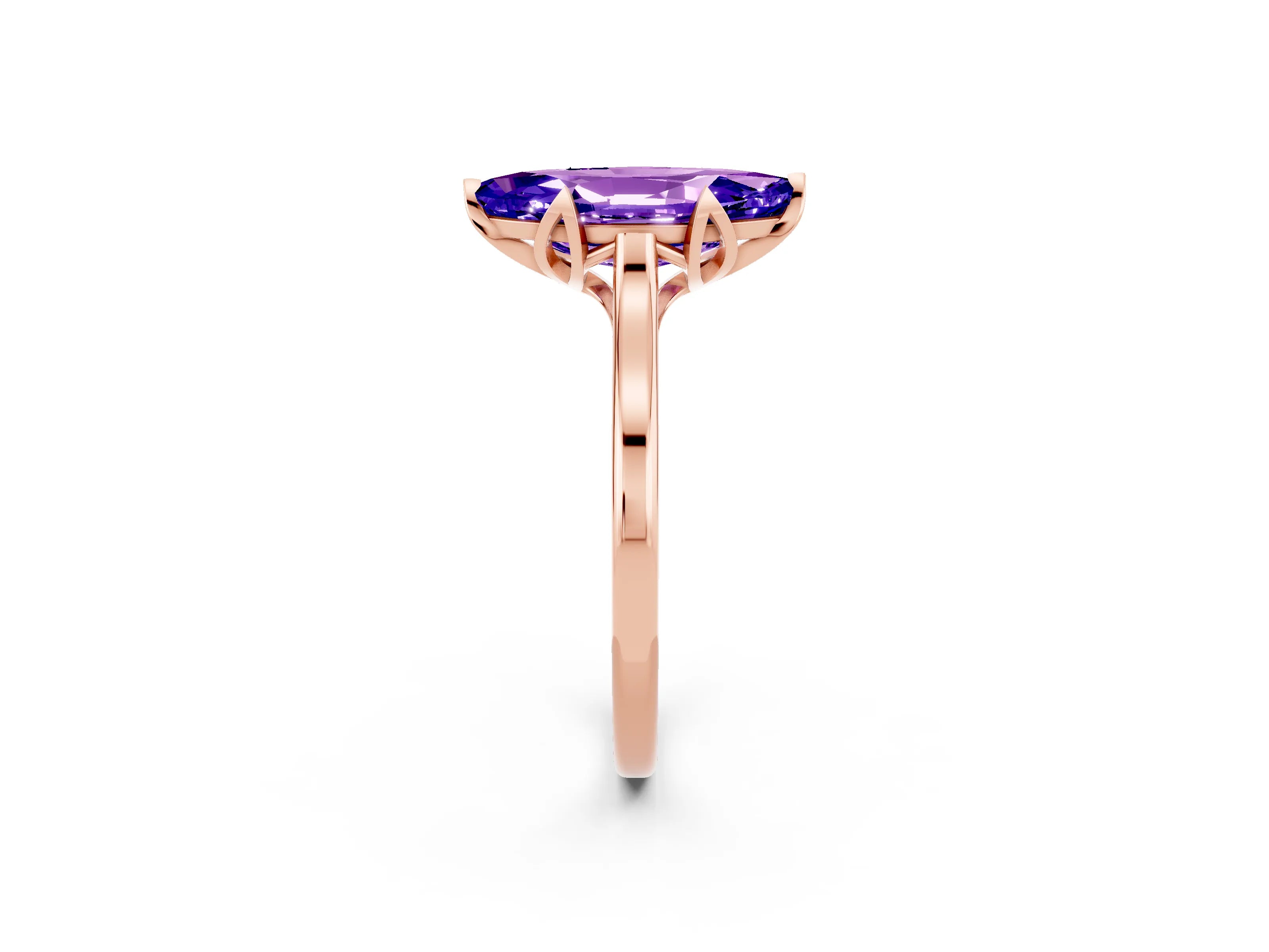 Rose gold Marquise Cut Tanzanite Solitaire Ring with Flower Prong Setting and Classic Band_14