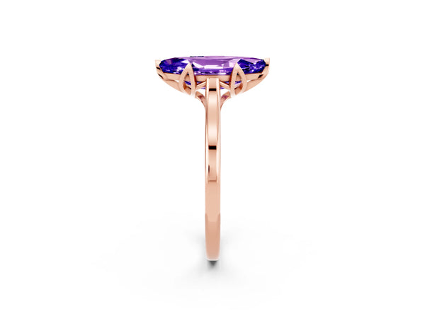 Rose gold Marquise Cut Tanzanite Solitaire Ring with Flower Prong Setting and Classic Band
