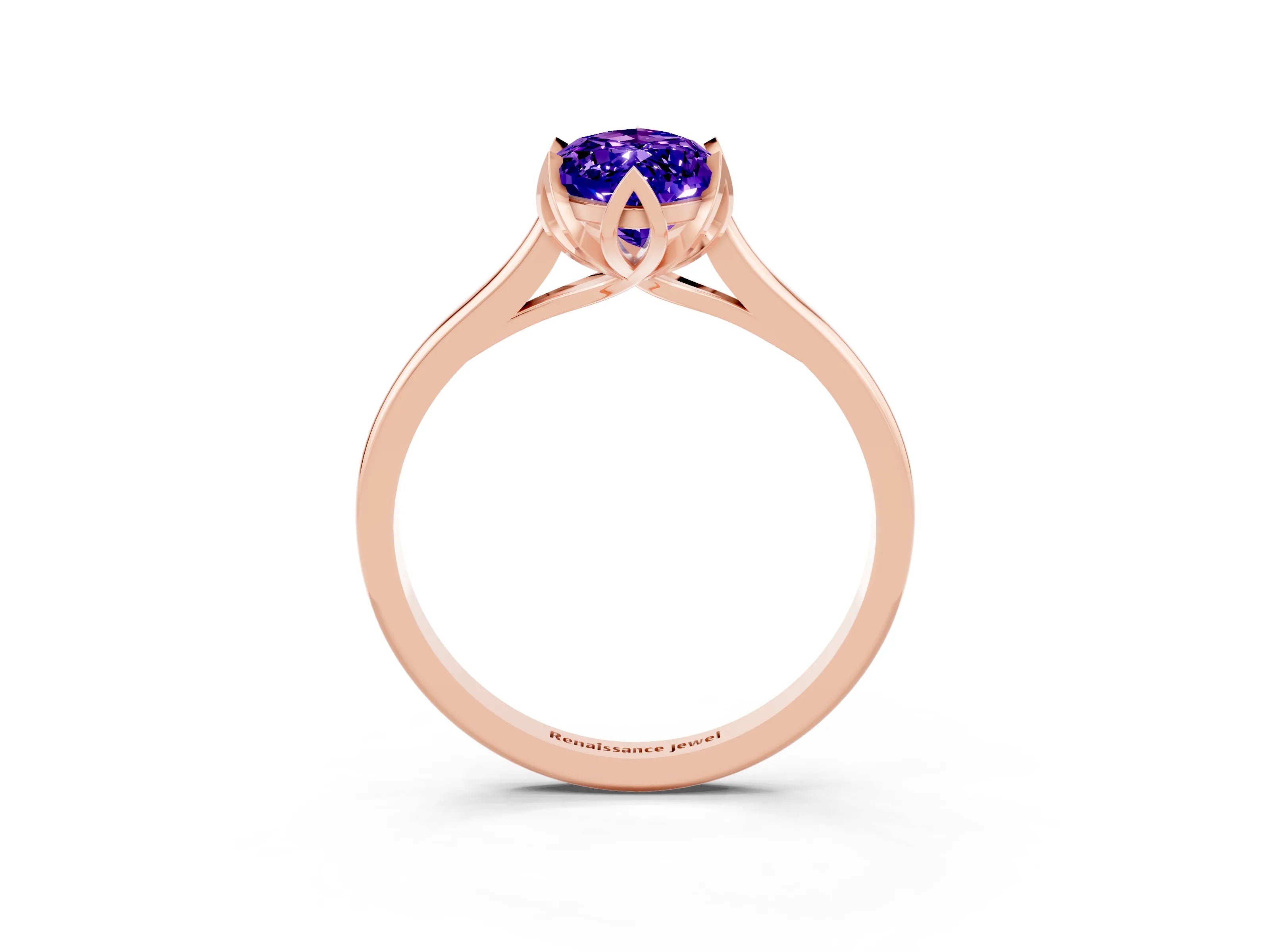 Rose gold Marquise Cut Tanzanite Solitaire Ring with Flower Prong Setting and Classic Band_15