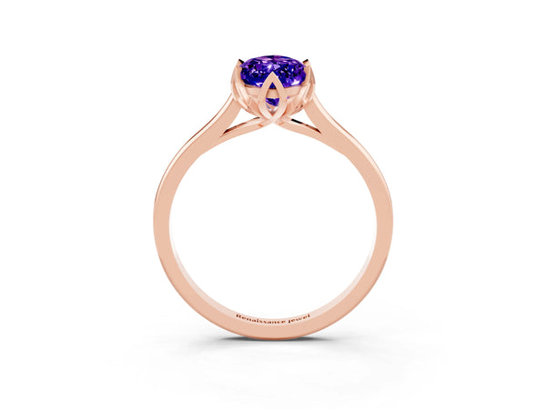 Rose gold Marquise Cut Tanzanite Solitaire Ring with Flower Prong Setting and Classic Band