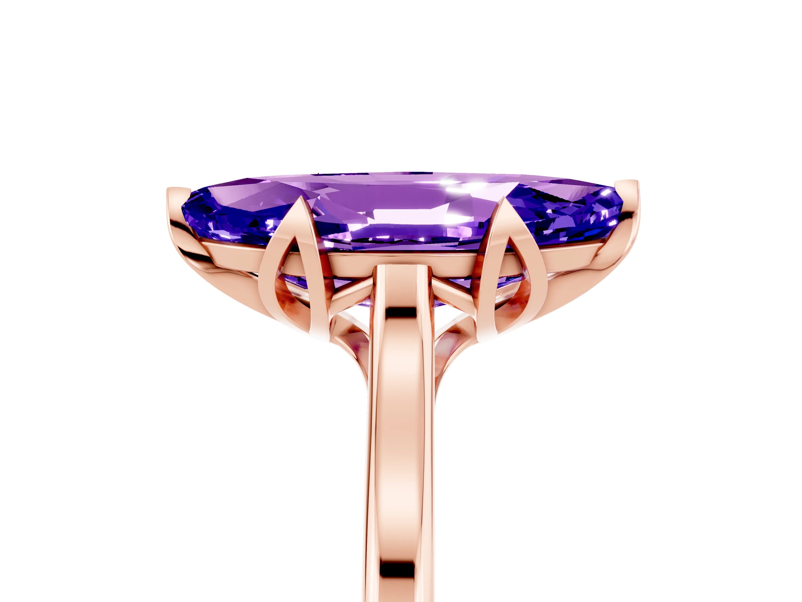 Rose gold Marquise Cut Tanzanite Solitaire Ring with Flower Prong Setting and Classic Band_17