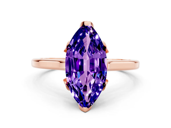 Rose gold Marquise Cut Tanzanite Solitaire Ring with Flower Prong Setting and Classic Band