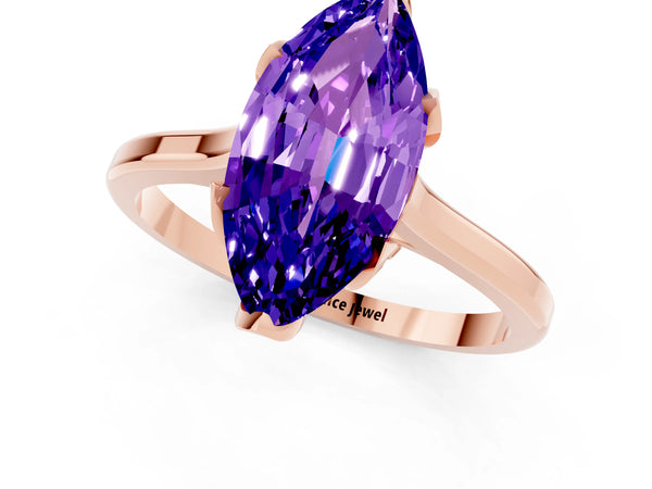Rose gold Marquise Cut Tanzanite Solitaire Ring with Flower Prong Setting and Classic Band