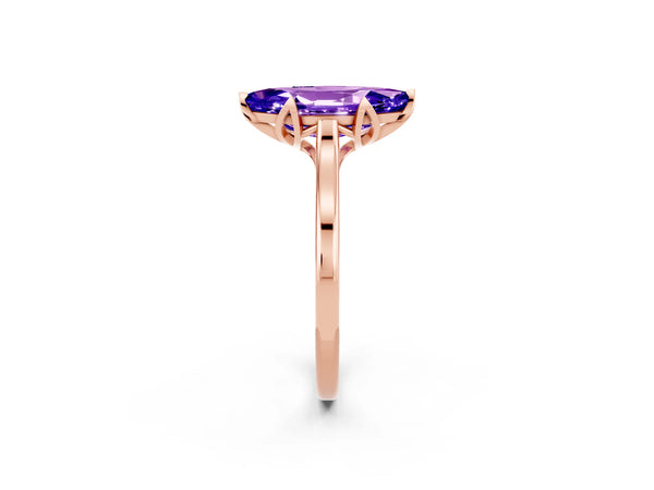 Rose gold Marquise Cut Tanzanite Solitaire Ring with Flower Prong Setting and Classic Band
