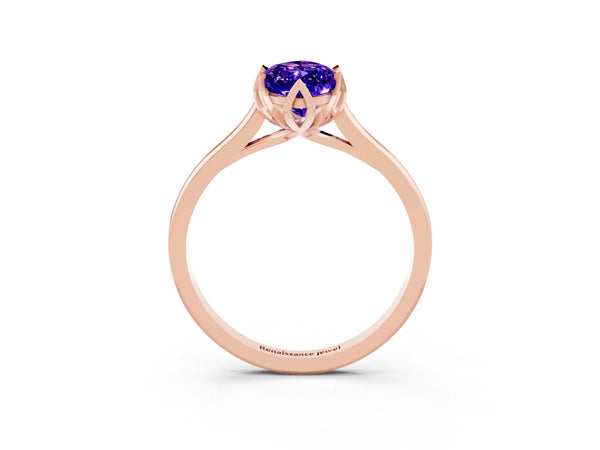 Rose gold Marquise Cut Tanzanite Solitaire Ring with Flower Prong Setting and Classic Band