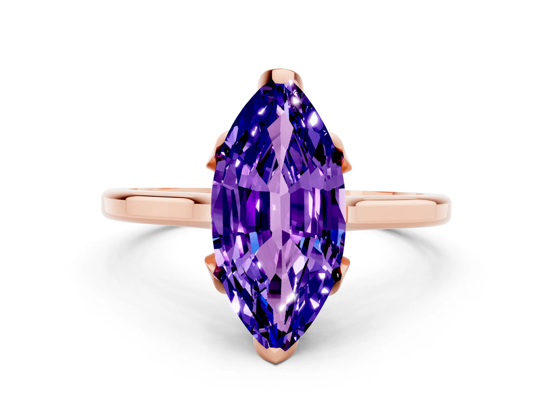 Rose gold Marquise Cut Tanzanite Solitaire Ring with Flower Prong Setting and Classic Band_37