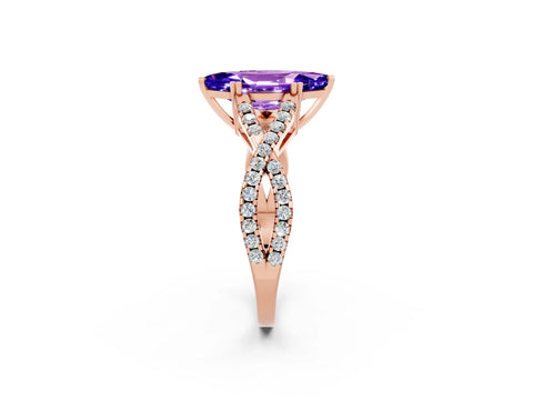 Rose gold Marquise Cut Tanzanite Solitaire Ring with Four-Prong Setting and Twisted Pavé Band_2