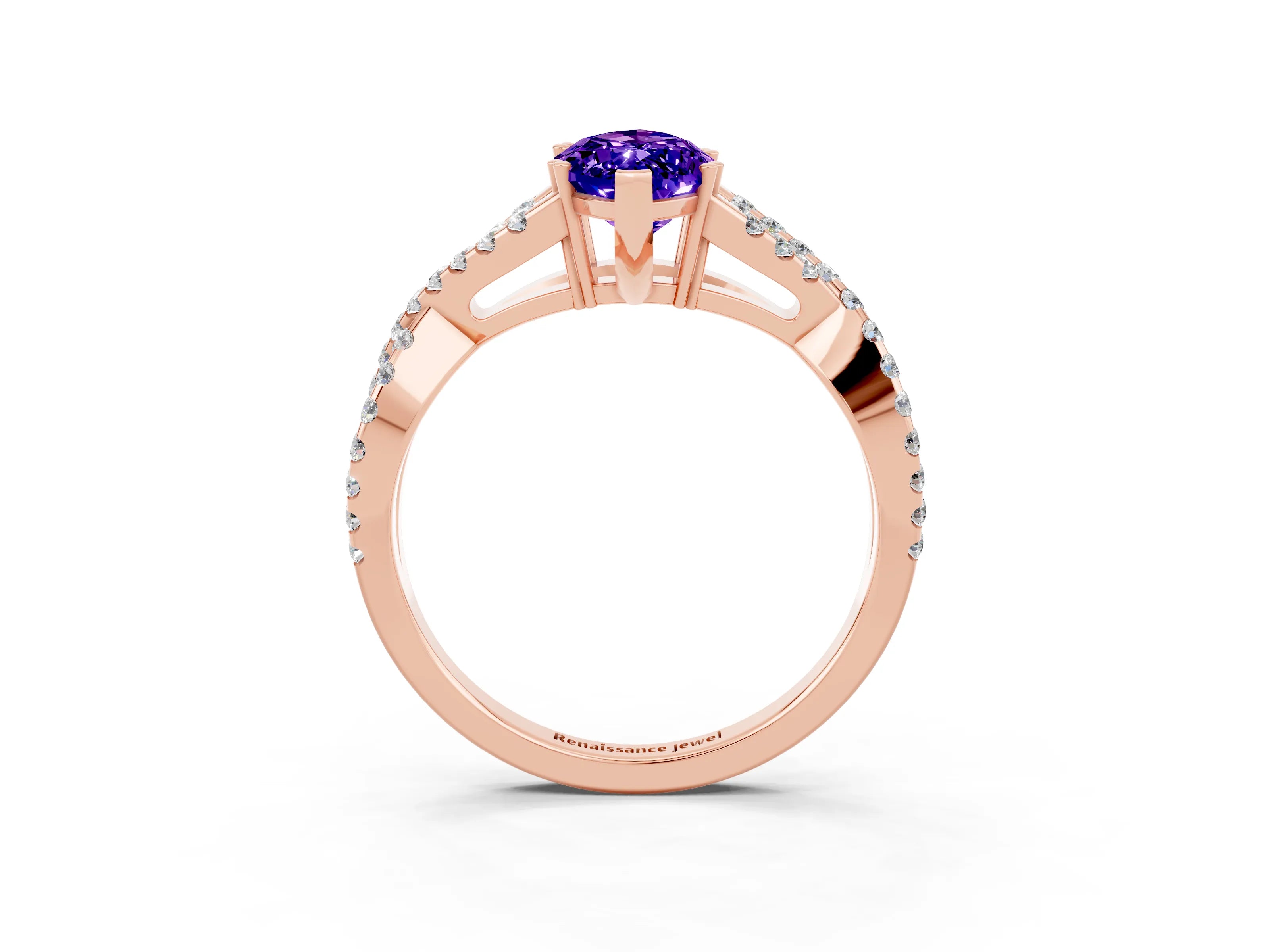 Rose gold Marquise Cut Tanzanite Solitaire Ring with Four-Prong Setting and Twisted Pavé Band_3