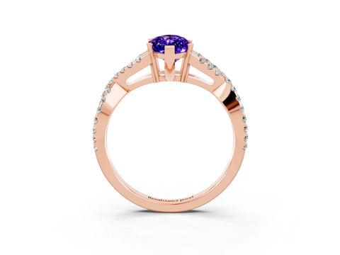 Rose gold Marquise Cut Tanzanite Solitaire Ring with Four-Prong Setting and Twisted Pavé Band_3