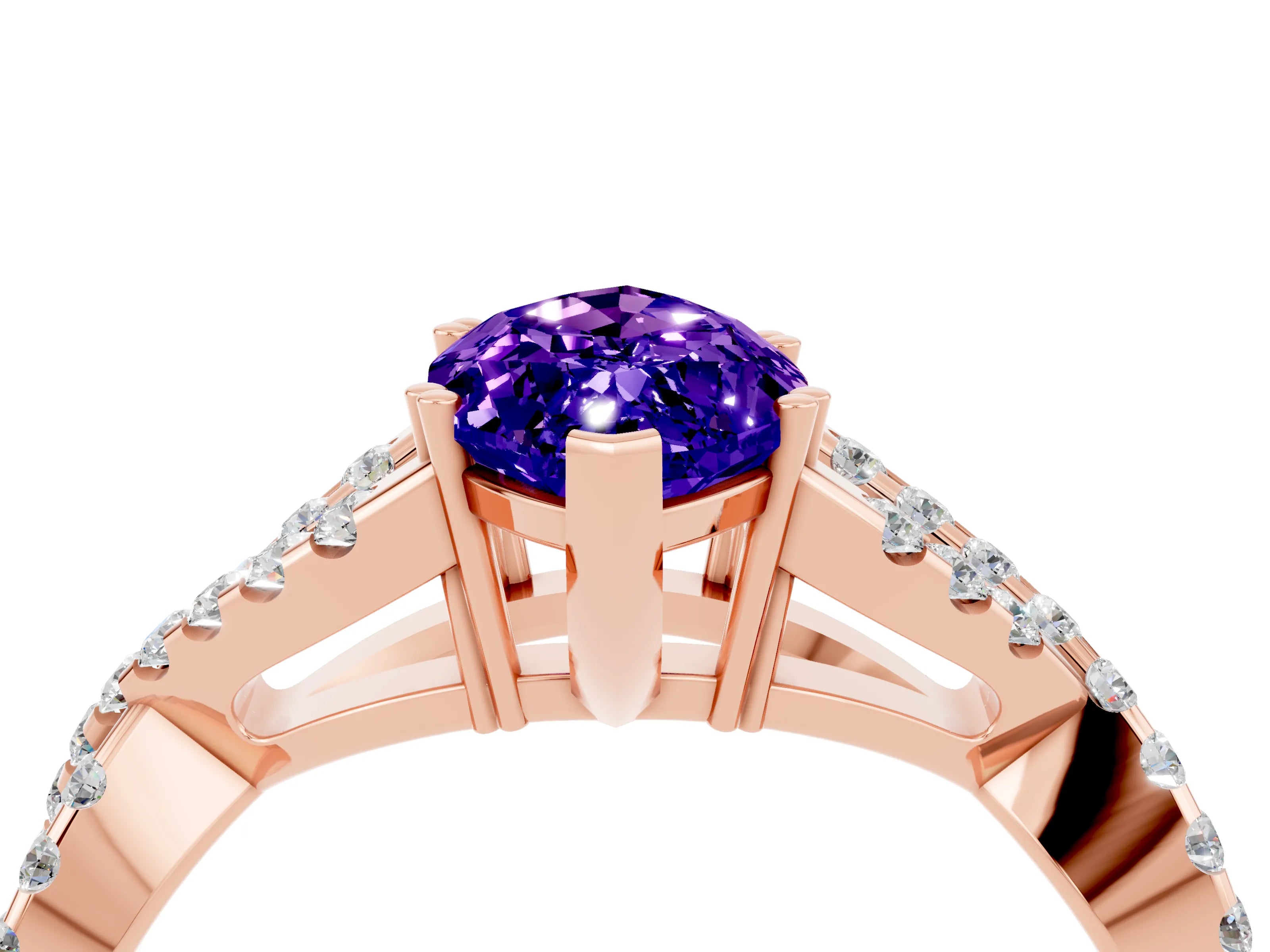 Rose gold Marquise Cut Tanzanite Solitaire Ring with Four-Prong Setting and Twisted Pavé Band_4