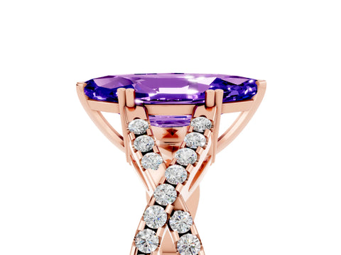 Rose gold Marquise Cut Tanzanite Solitaire Ring with Four-Prong Setting and Twisted Pavé Band_5