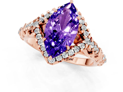 Rose gold Marquise Cut Tanzanite Solitaire Ring with Hidden Halo and Pavé Band_13