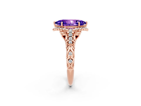 Rose gold Marquise Cut Tanzanite Solitaire Ring with Hidden Halo and Pavé Band_14