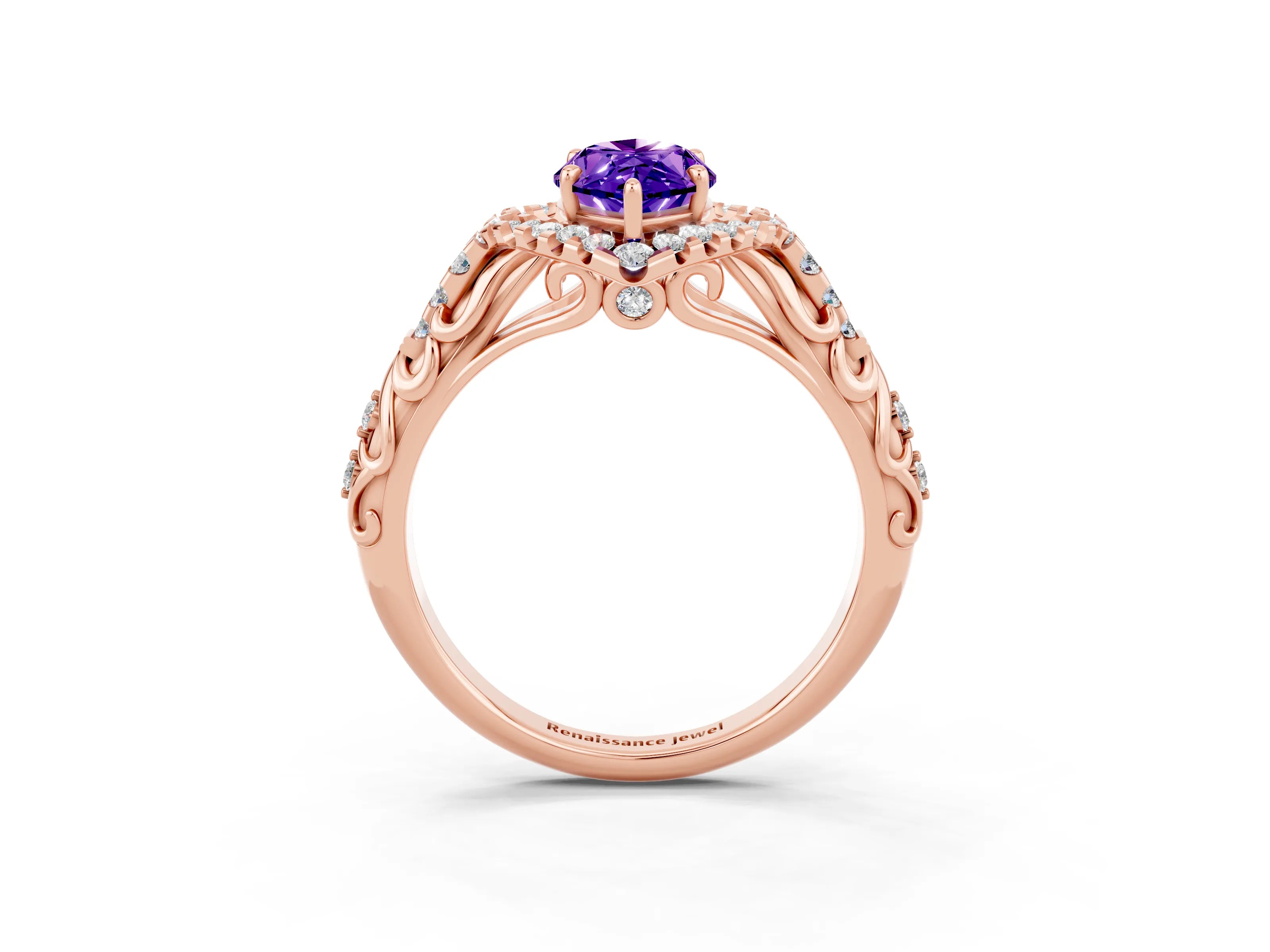 Rose gold Marquise Cut Tanzanite Solitaire Ring with Hidden Halo and Pavé Band_15