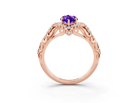 Rose gold Marquise Cut Tanzanite Solitaire Ring with Hidden Halo and Pavé Band_15