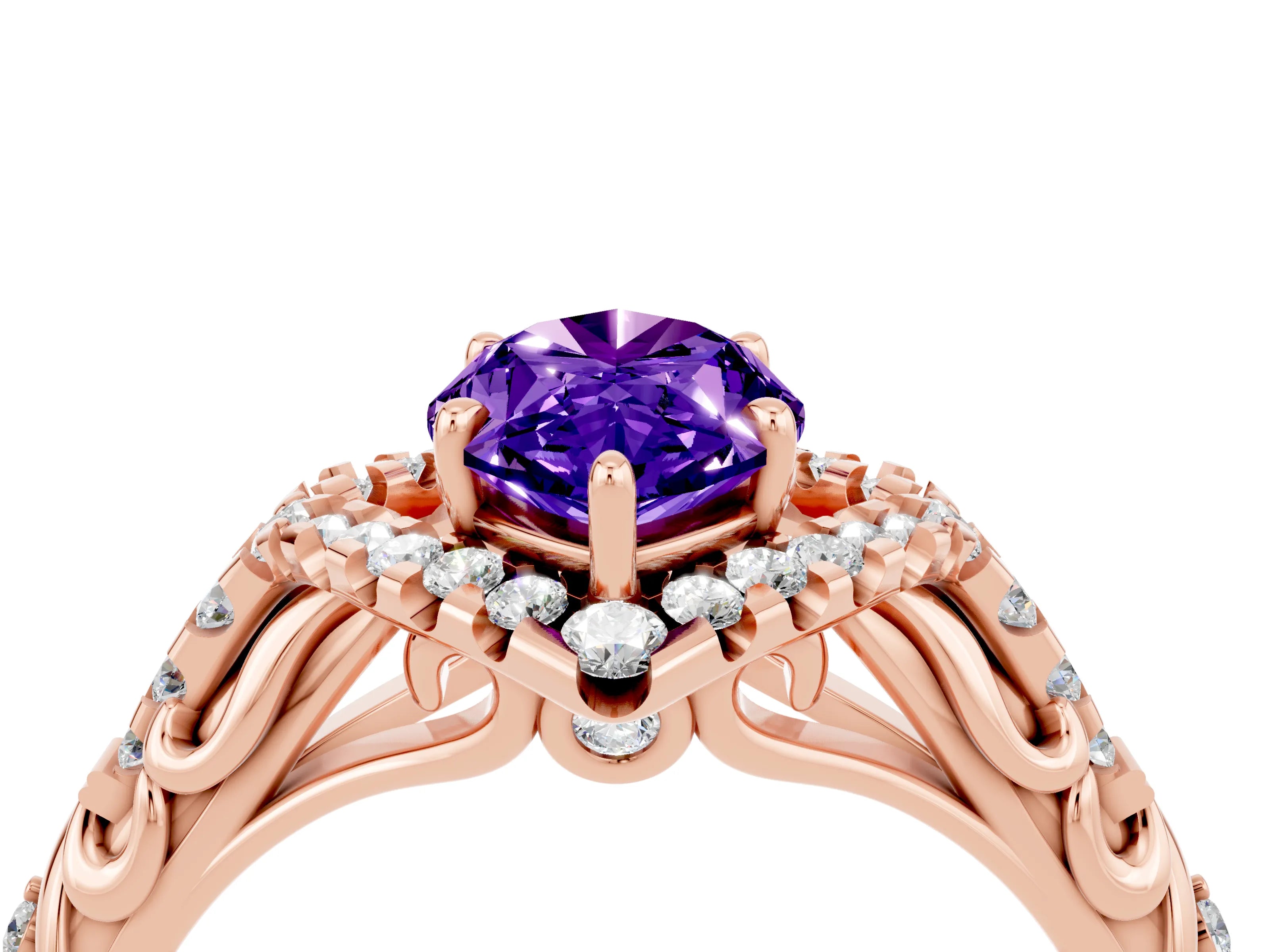 Rose gold Marquise Cut Tanzanite Solitaire Ring with Hidden Halo and Pavé Band_16