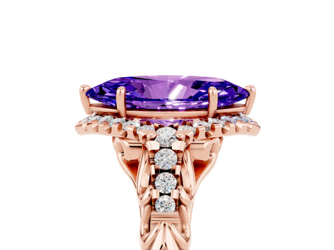 Rose gold Marquise Cut Tanzanite Solitaire Ring with Hidden Halo and Pavé Band_17