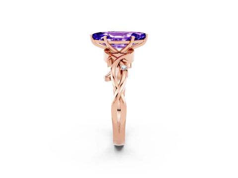 Rose gold Marquise Cut Tanzanite Solitaire Ring with Milgrain Pavé Band and Four-Prong Setting_14